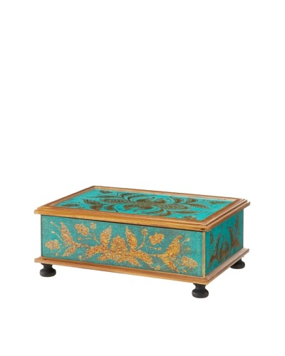 Rectangular Reverse-Painted Glass Hinged Box, Turquoise