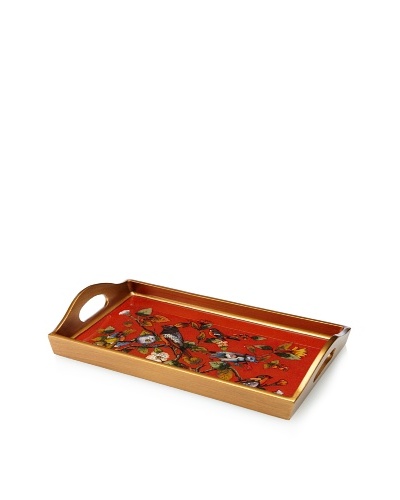 Reverse-Painted Glass Rectangular Tray, Red