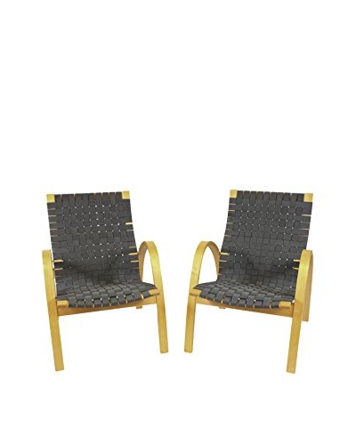 Pair of Scandinavian Basket Weave Chairs, Black/Silver