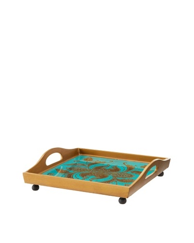Reverse-Painted Glass Square Tray, Turquoise