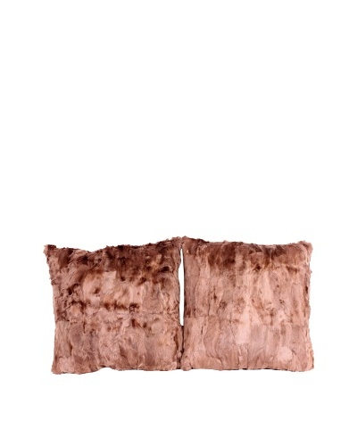 Pair of Upcycled Cowhide Pillows, Beige/Brown, 18 x 18