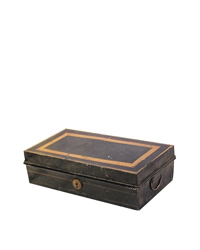 Tin Box with Lock, Black/Gold