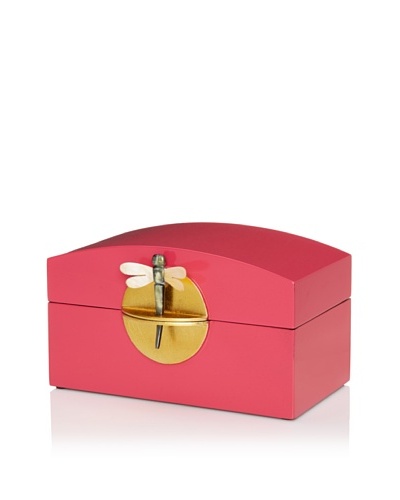 Lacquer Box With Horn Dragonfly Key & Round Gold Lock, Fuchsia