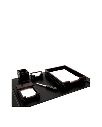 6-Piece Wood & Leather Desk Set, Cherry/Black