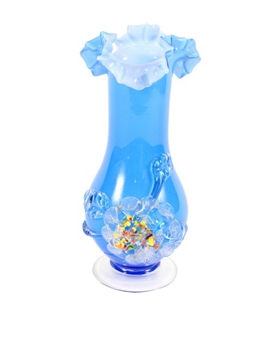 C. 1960's Art Glass Vase, Blue/White/Clear