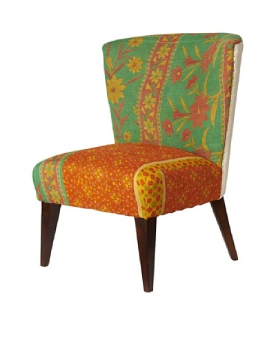 Kantha Arm Chair, Green/Orange Multi