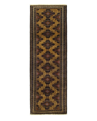Hand-knotted Rizbaft Traditional Runner Wool Rug, Brown, 3' x 9' Runner