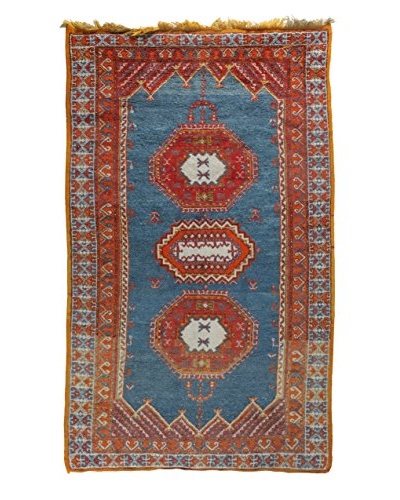 Semi Antique Afghan Rug, Red/Orange/Blue, 4' 6 x 8'