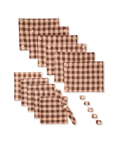 18-Piece Checkered Table Setting, Brown