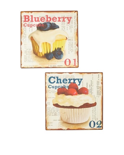 Set of 2 Blueberry & Cherry Metal Kitchen Signs, Multi, 12 x 12