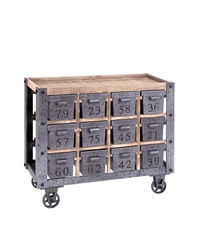 Metal Cart with Wood Top & 13 Numbered Metal Compartments