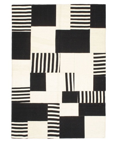Hand Woven Moldovia Patch Wool Kilim, Black/Cream, 4' 8 x 6' 8