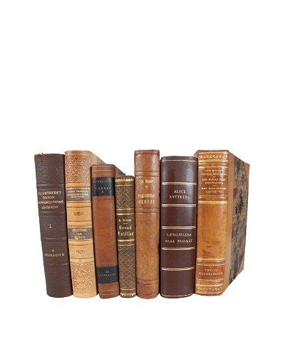 Set of 7 Decorative Leather Books, Multi
