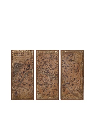 Set of 3 Wooden Wall Map Panels, Natural