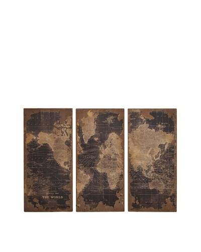 Set of 3 Wooden Wall Map Panels, Black