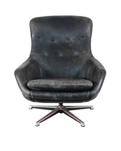 Hameen Kalustaja Swivel Leather Chair, Black/Silver, Brown