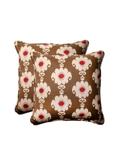 Set of 2 Outdoor Rise and Shine Henna Corded Square Toss Pillows [Red/Brown/Tan]