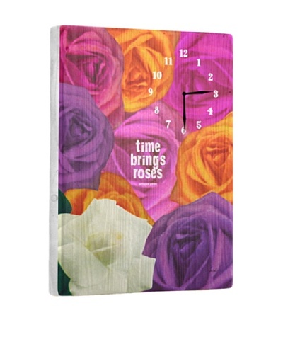 Time Brings Roses Reclaimed Wood Clock