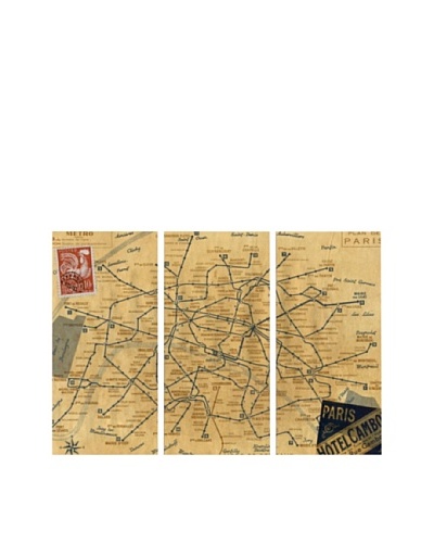 Oliver Gal 1956 Metro Map of Paris Triptych Canvas Art