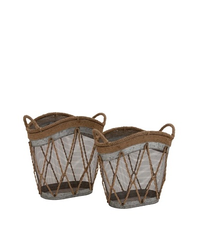 Set of 2 Metal Burlap Baskets