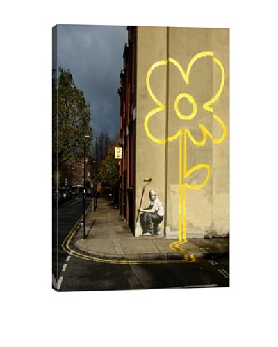 Banksy Yellow Lines Flower Painter Canvas Print