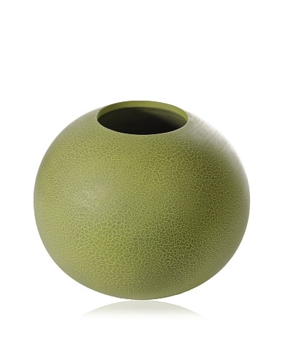 Round Mango Wood Vase, Green