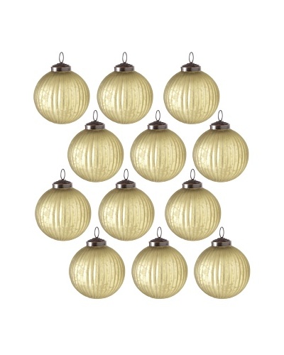 Set of 12 Shiny Glass Ball Ornaments, Olive Green