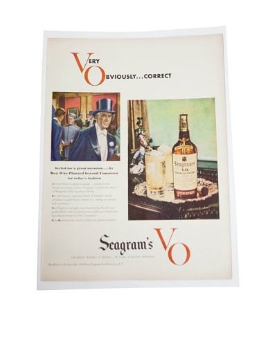 Vintage Circa 1940 Seagram's Whiskey V.O. Ad