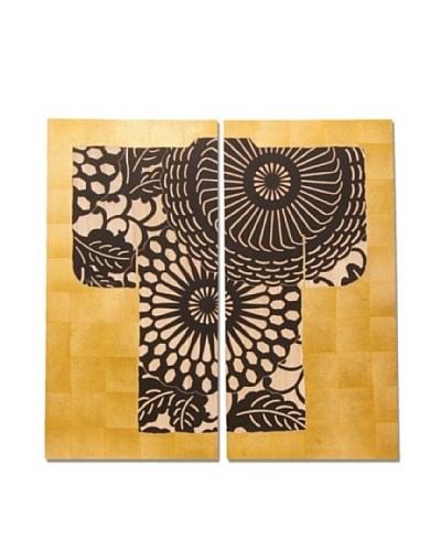 Set of 2 Gold Black Kimono Wall Decor