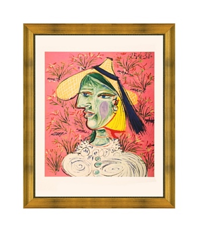 Pablo Picasso: Femme au Chapeau de Paille Sur Fond Fleuri