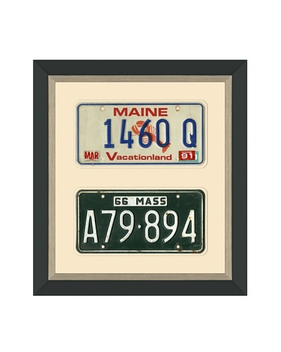 Framed Vintage Maine & Massachusetts License Plates