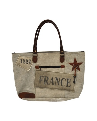 Gigi Recycled Canvas Bag, Tan/Brown/Red/Blue