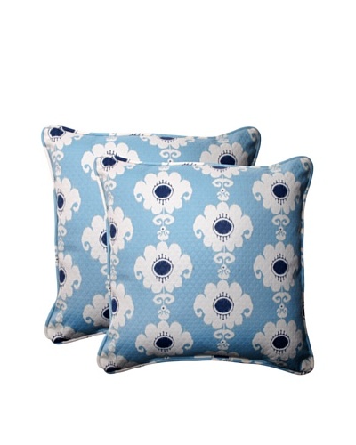Set of 2 Outdoor Rise-n-Shine Pool Square Corded Toss Pillows [Navy/Aqua/Cream]