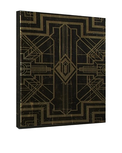 Geometric Canvas with Gold Leaf Detail, Black/Gold, 28 x 28