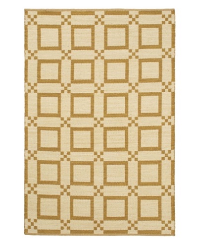 Handwoven Natural Plush Modern Wool Kilim, Cream/Dark Gold, 5' 1 x 7' 7