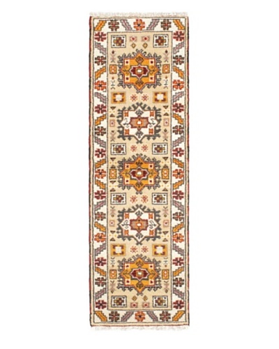 Hand-Knotted Royal Kazak Wool Rug, Cream, Khaki, 2' 1 x 6' 7 Runner