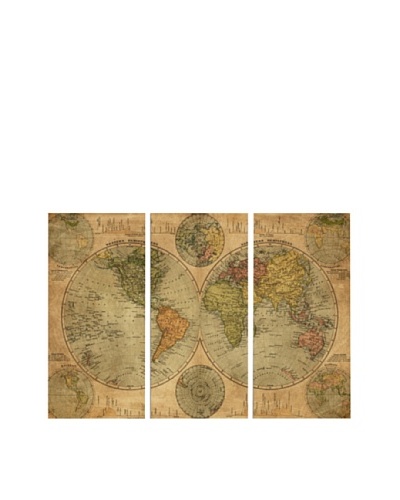 Oliver Gal Hemispheres Map 1891 Triptych Canvas Art