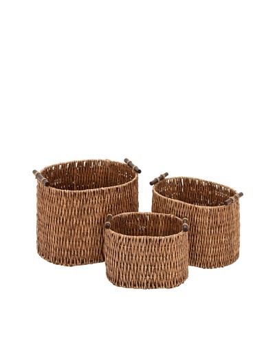 Set of 3 Rattan Baskets, Brown
