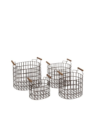 Metal Baskets with Wooden Handles