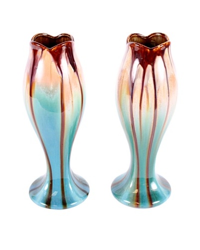 Pair of Belgium Vases, Blue/Brown/White