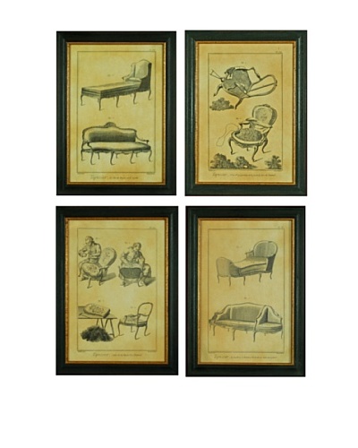 Set of 4 Framed Reproduction Chic French Lithographs