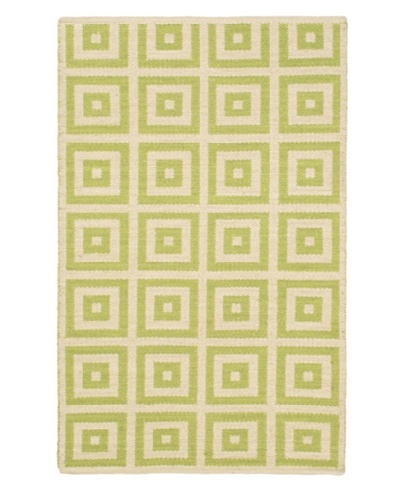 Hand Woven Natural Plush Kilim, Cream/Light Green, 3' 7 x 5' 5