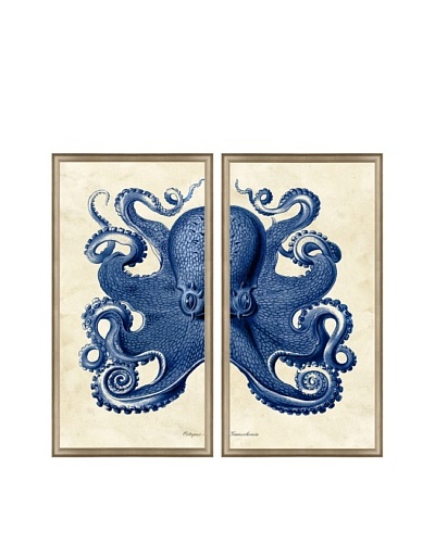 Navy Octopus Diptych Framed Giclée Print