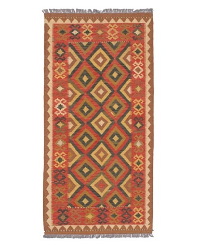 Hand woven Izmir Kilim Traditional Rectangular Wool Kilim, Copper/Light Gold, 3' 3 x 6' 9 Runner