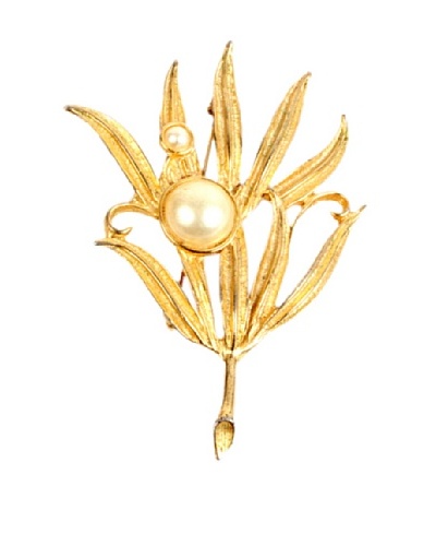 1970's Flower Brooch, Gold/White