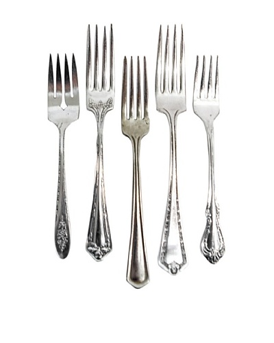Set of 5 Vintage Silver Plated Art Deco Dinner Forks, c.1940s
