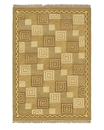 Handmade Abstract Art Rug, Khaki/Light Gold, 5' 6 x 8'