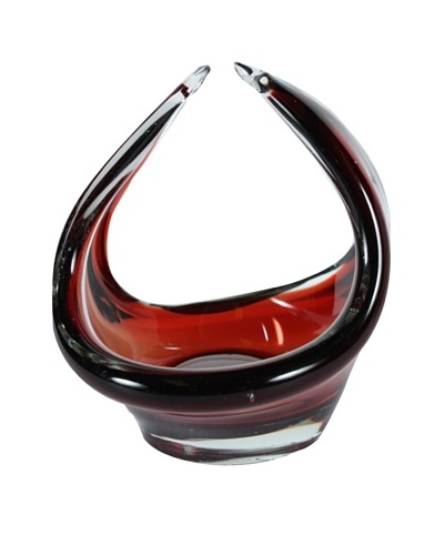 Basket Art Glass, Red, Red/Clear