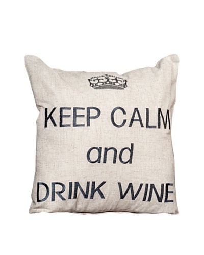 Keep Calm 18 Embroidered Pillow, Beige