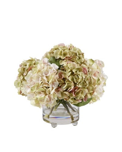 14.5 Hydrangea in Glass Vase, Lavender/Green